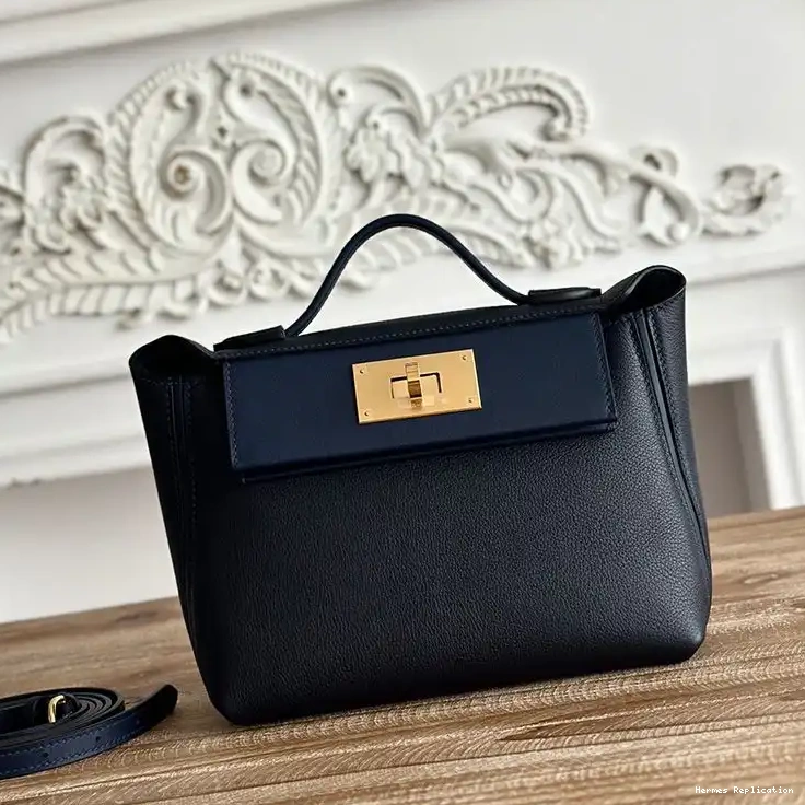 Gold Hardware Blue 24 Bag 24 Navy Hermes Leather Evercolor Mini Swift In 0501